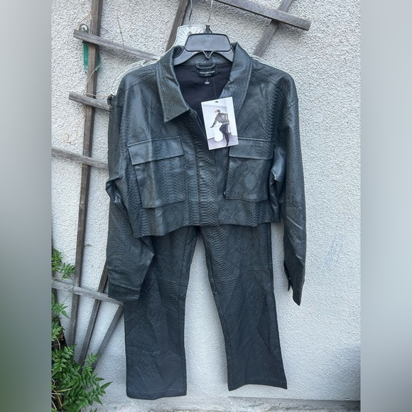 Naked Wardrobe Snakeskin Embossed Faux Leather Crop Cargo Jacket + High Trouser - Picture 10 of 13